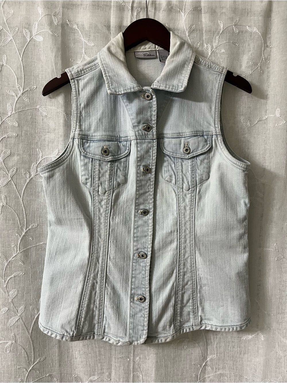 Chico's Light Wash Denim Sleeveless Vest - White Blue Size 1 Medium